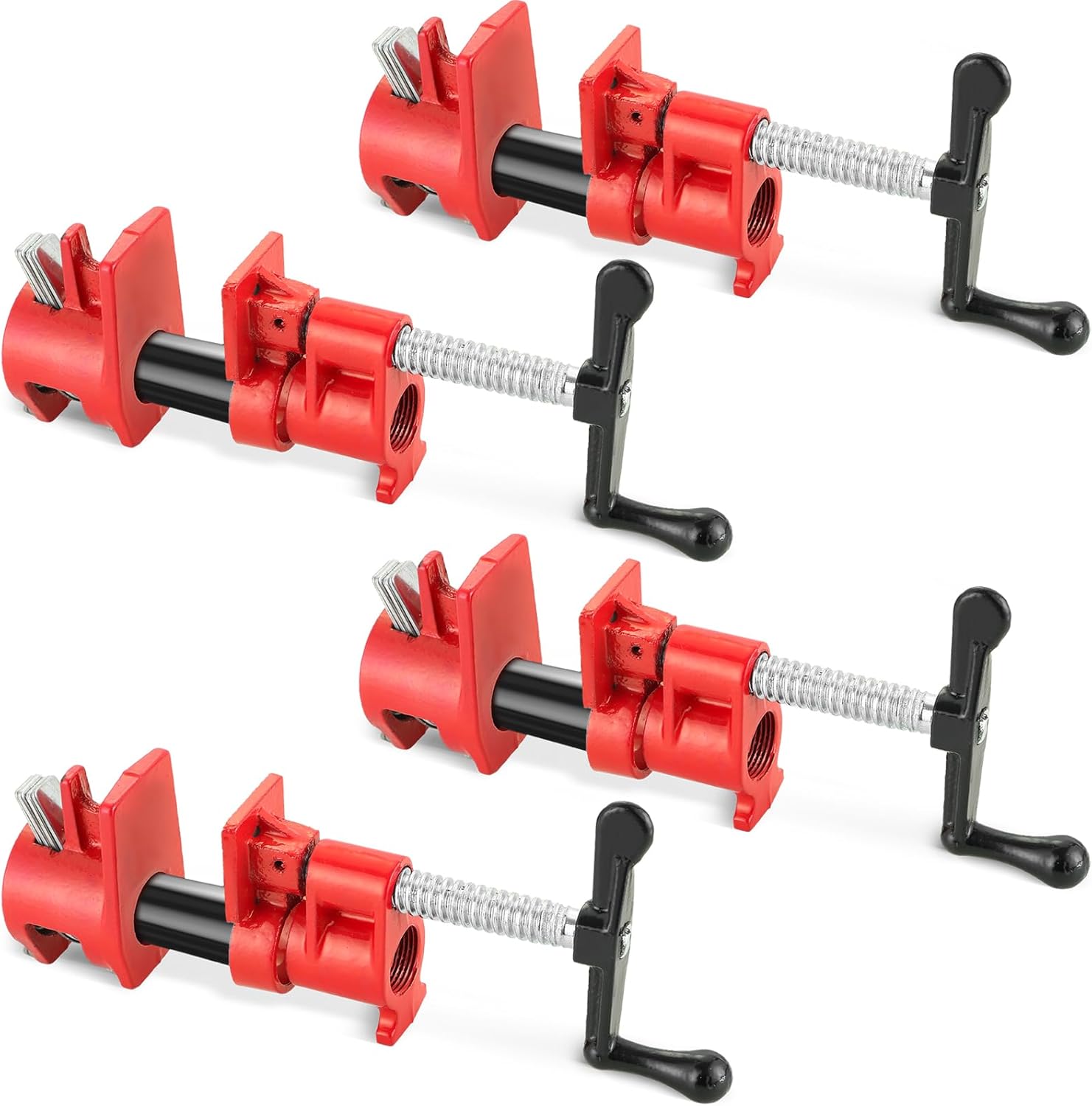 FLK Tech 4-Pack 3/4" Cast Iron Pipe Clamps - Heavy Duty Quick-Release Wood Gluing Fixtures for Woodworking & DIY