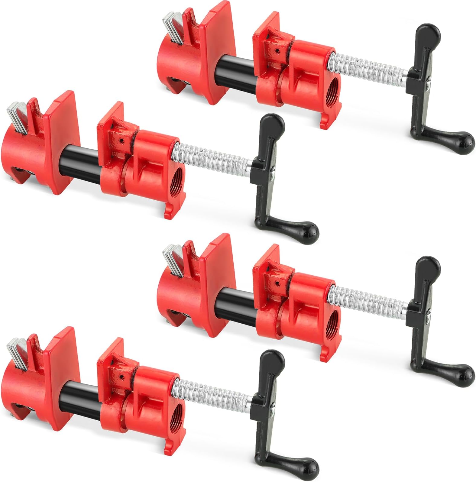 FLK Tech 4 Pack Wood Gluing Pipe Clamp Fixture for 3/4 Inch Pipe, Heavy Duty Pipe Clamps, Cast Iron Wood Clamps Quick Release for Woodworking, Carpentry, Home Improvement, and DIY Projects