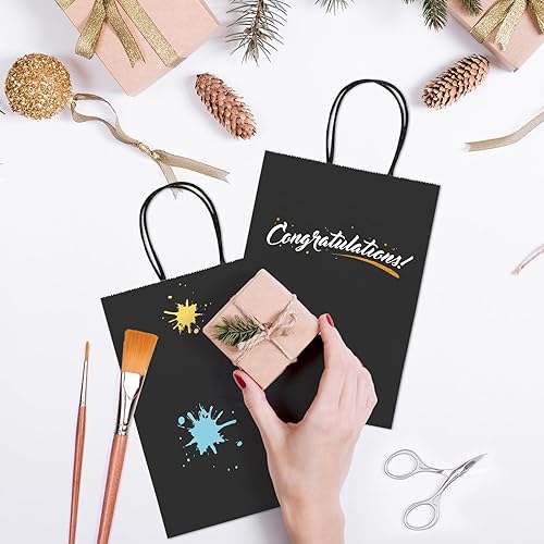 Miniatura 5 de GSSUSA Bolsas de regalo de papel kraft de 5.25 x 3.75 x 8 pulgadas, 20 unidades, bolsas de papel negro con asas, bolsa de regalo Kraft a granel para