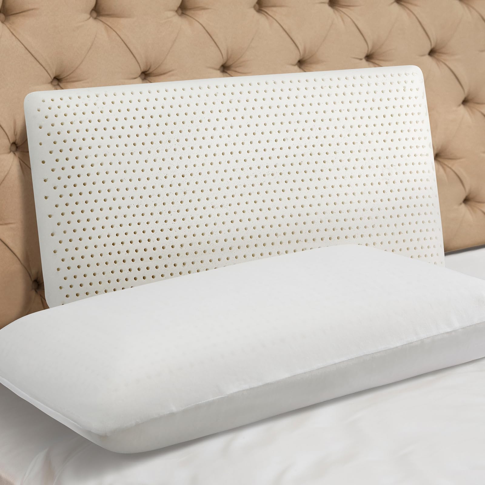 WYUSOLP 100% Natural Talalay Latex Pillow Sleeping Bed Pillows, Extra Soft Luxury Queen Pillow, Perfectly Aligns for Side/Back Pain, Stomach, Neck, Removable Breathable Cotton Cover (Queen Size)
