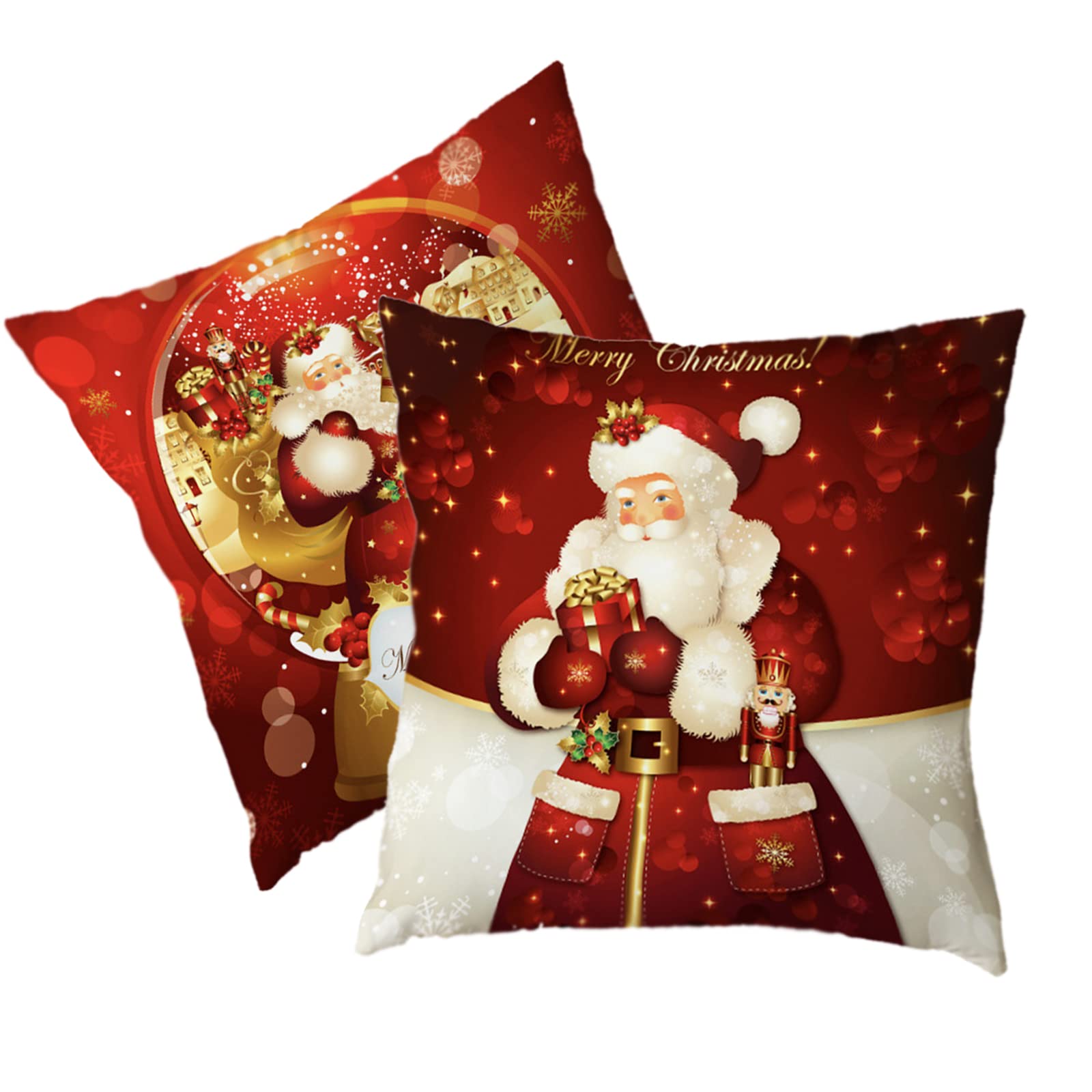 Sadodo Throw Pillow Cushion Cover,Pack 2PCS 45X45cm/18 inch Christmas Decoration,Santa Claus Soft Decorative Pillow Case For Home Sofa Christmas New Year Festive Decor,Red