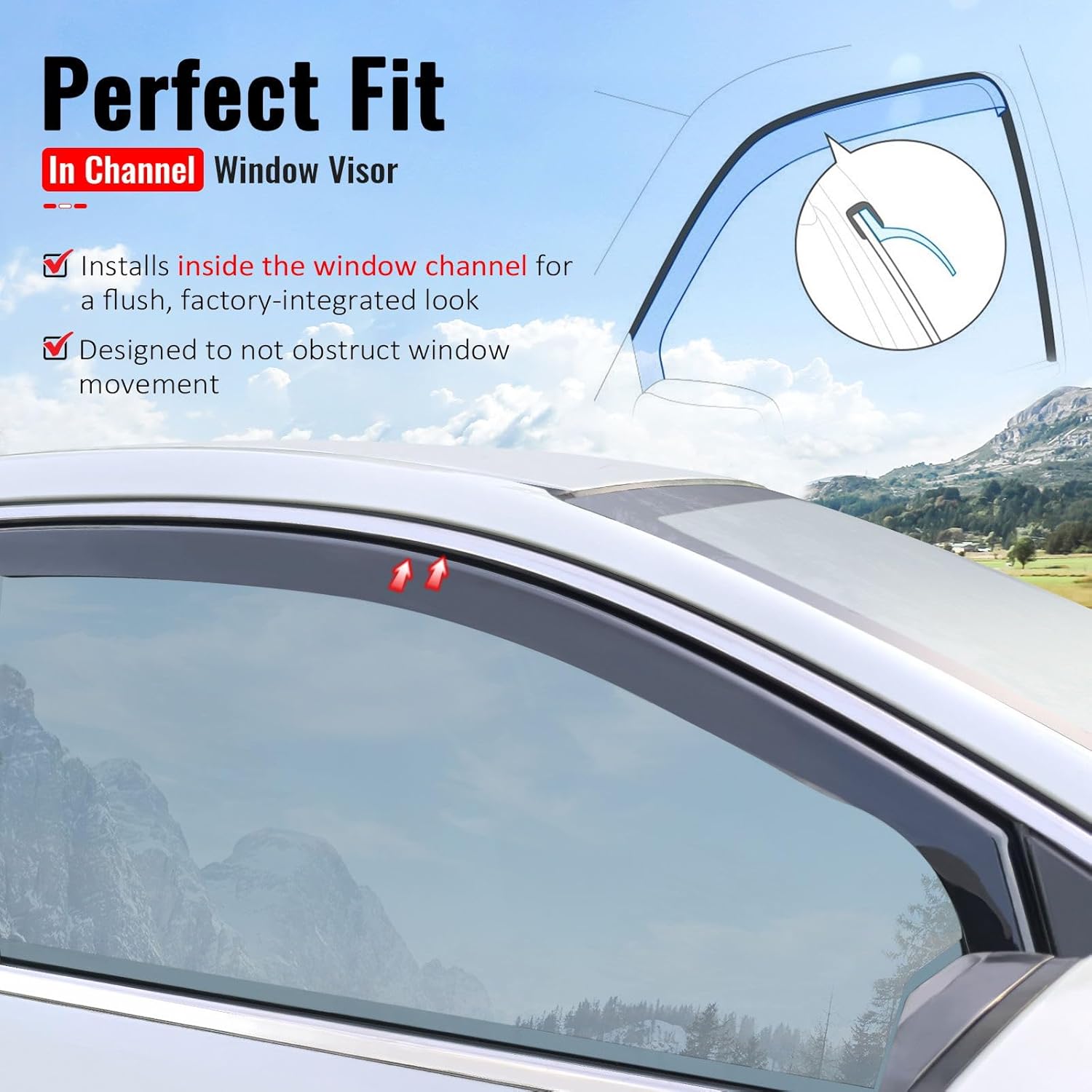 IKON MOTORSPORTS in Channel Window Visors Compatible with 2016-2021 Hyundai Tucson All Models, in Channel Style Injection PC Black Rain Guards, Side Window Wind Deflectors 4PCS