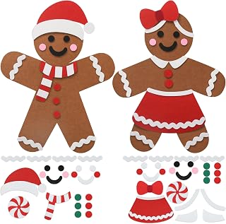 2 Pcs DIY Felt Christmas Gingerbread Man Set with 50 Pcs Detachable Ornaments Large Gingerbread Man DIY Decorations Christmas Door Wall Hanging Xmas Gifts for Xmas Winter Holiday Party Decorations