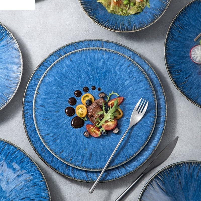 Speiseteller-Set aus Keramik, nordisches Blau, für Restaurant, Pasta, Steak, Teller, Zuhause, Obst, Salat, Schüssel, Kuchen, Dessertteller, Küchenutensilien, Küche, Salatschüssel (B 27,9 cm)