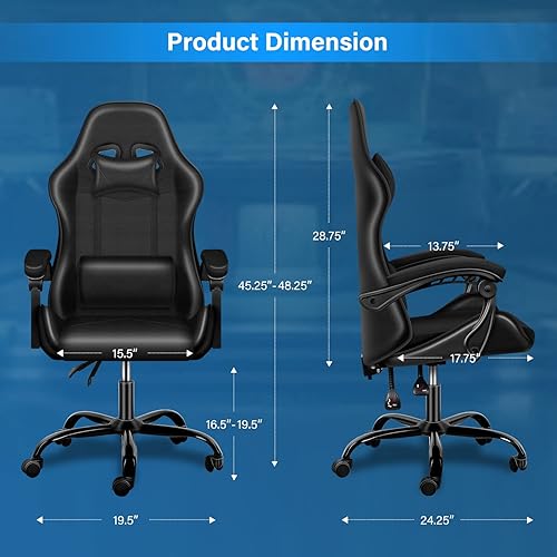 Miniatura 44 de YSSOA Silla de juegos, silla de jugador grande y alta, silla giratoria ajustable estilo carreras, sillas ergonómicas de videojuegos con Rojo