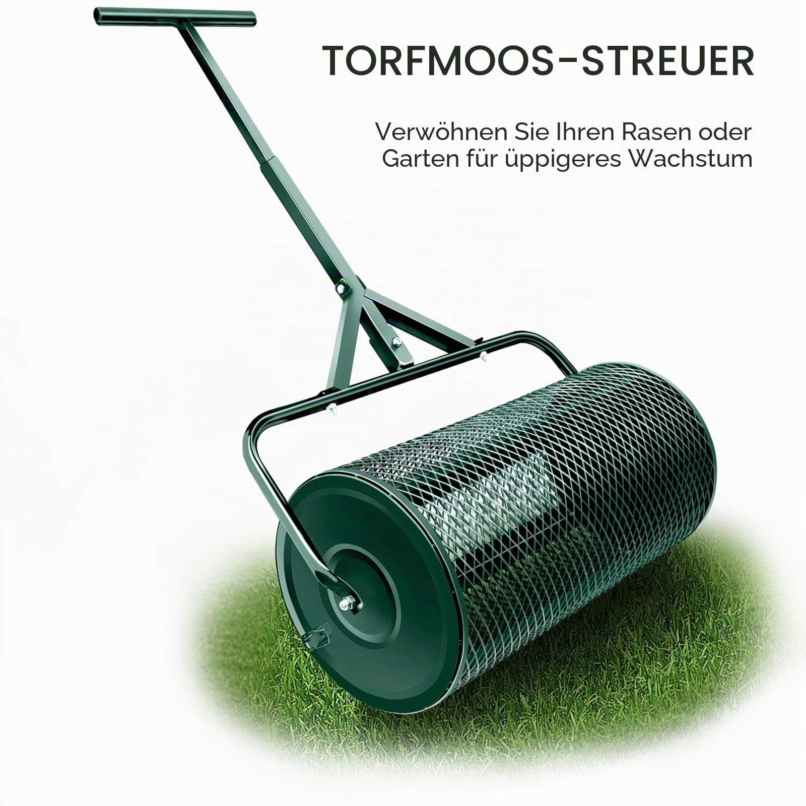 Kompoststreuer, langlebige Rasenwalze, Dungstreuer mit verbessertem T-förmigem Griff, Mutterboden-Streuer für Rasen- und Gartenpflege, Dungstreuer-Walze (40,6 cm-T-Grün-L)