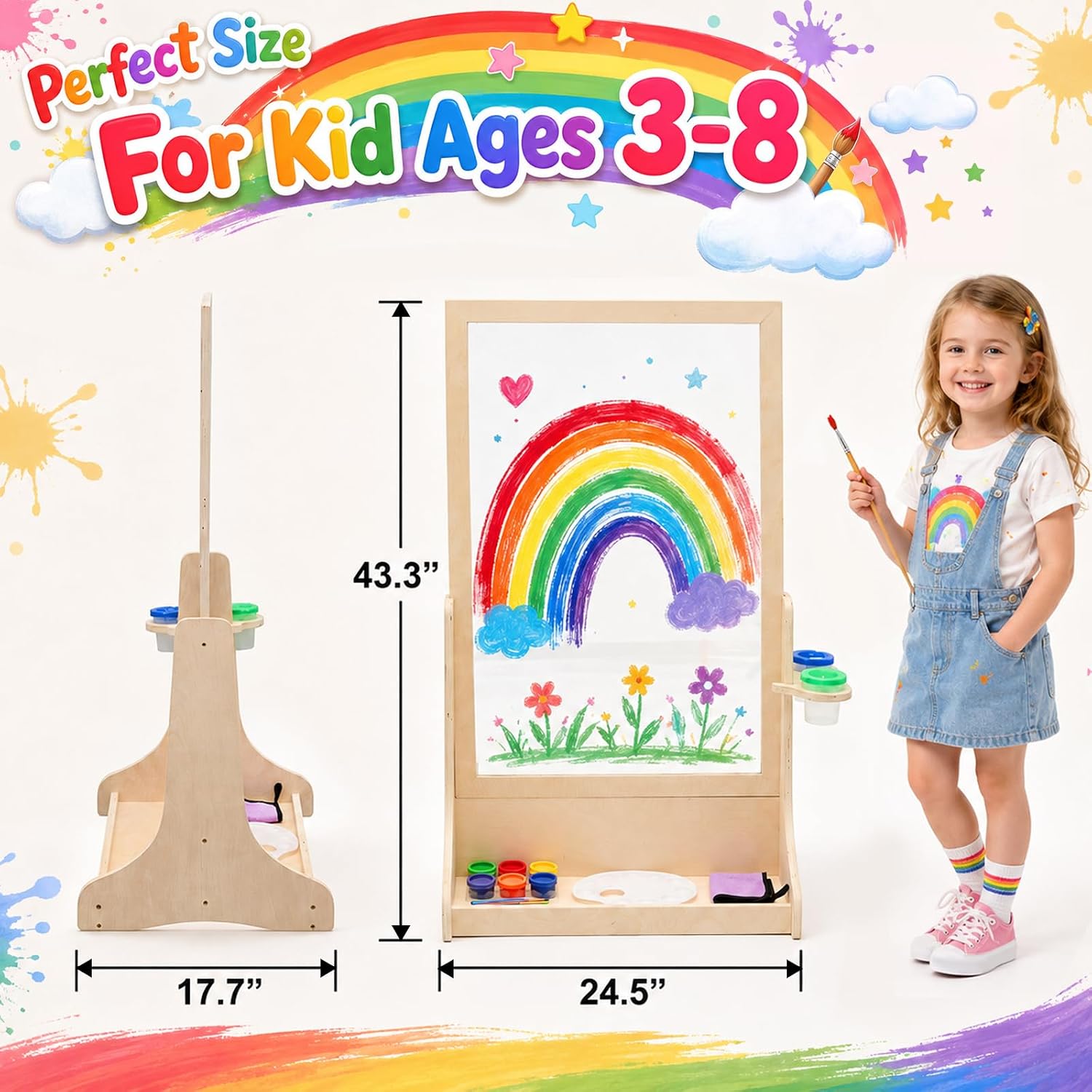 Affrolling Kids Art Easel, Double-Sided Clear Acrylic Board with Storage
