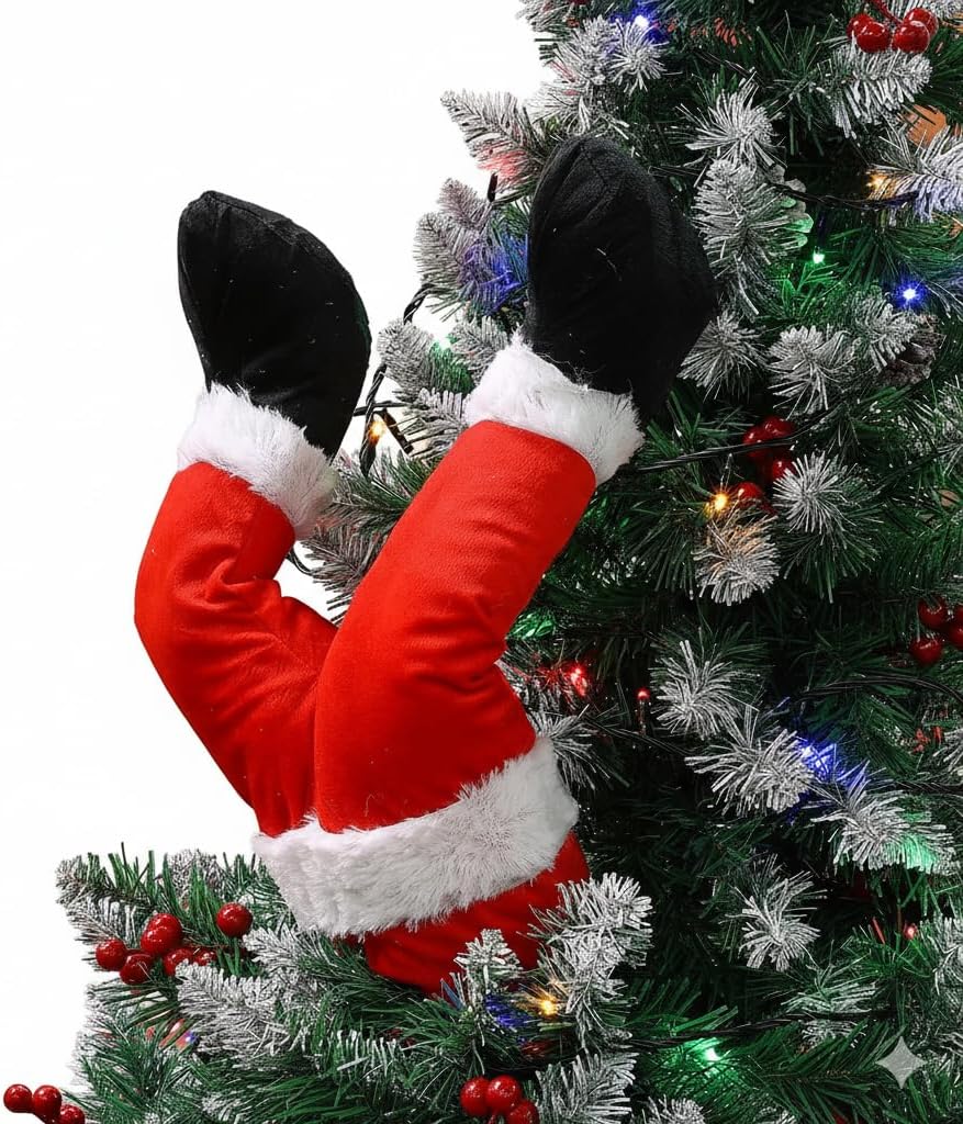 Christmas Stuffed Legs Santa Legs Hanging Santa Fake Legs Leg Ornament Hanging for Christmas Xmas Tree Topper Fireplace Wreaths Decor Holiday Party Supplies Favors Red