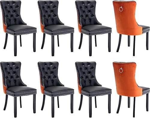 Miniatura 77 de Juego de 4 sillas de comedor de terciopelo, sillas tapizadas con respaldo de alas altas copetudas con ribete de cabeza de clavo y anillo de 01 -