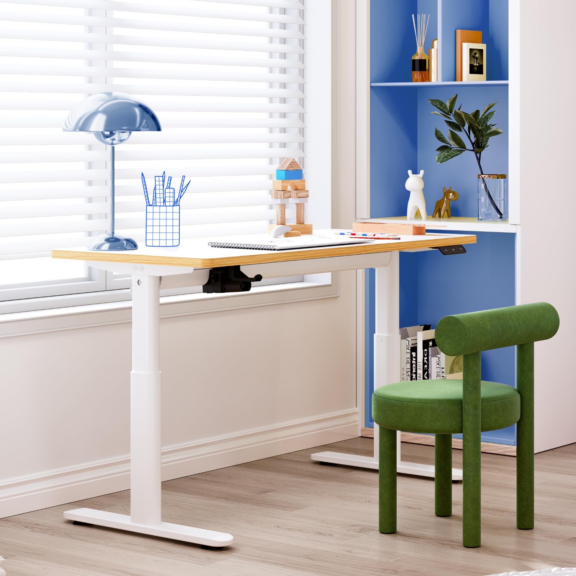 FLEXISPOT SK1 Escritorio Elevable Infantil, 110 x 52 cm,Pantalla LED, 3 Alturas de Memorias, Apto para Niños de Todas Las Edades, Carga 50 kg, Fácil Montaje, Blanco.
