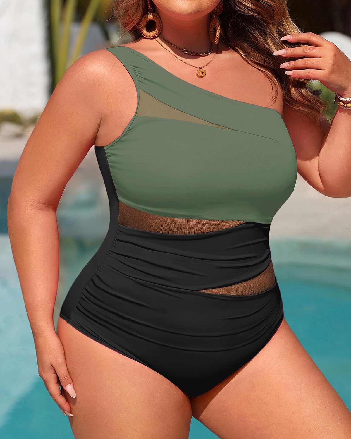 Aqua Eve Plus Size One Piece Swimsuit for Women Tummy Control Bathing Suits One Shoulder Swimwear - Image 5