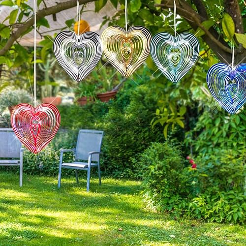 Miniatura 6 de Repelente de pájaros, decoración reflectante, reflectores repelentes de pájaros para árbol en forma de corazón, decoración colgante giratoria de