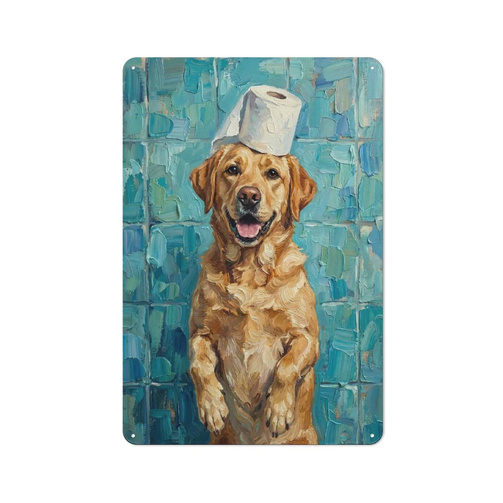 Junmoney Style-6 Metal Plaque With Golden Retriever Dog Toilet Paper Design 30X20cm, Retro Kitchen Wall Decor For Bakery, Diner, Cafe Or Family Room