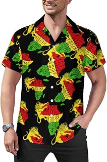 Rasta Lion Map Mens Shirts Hawaiian Short Sleeved Cuban Collar Graphic Tees Tops