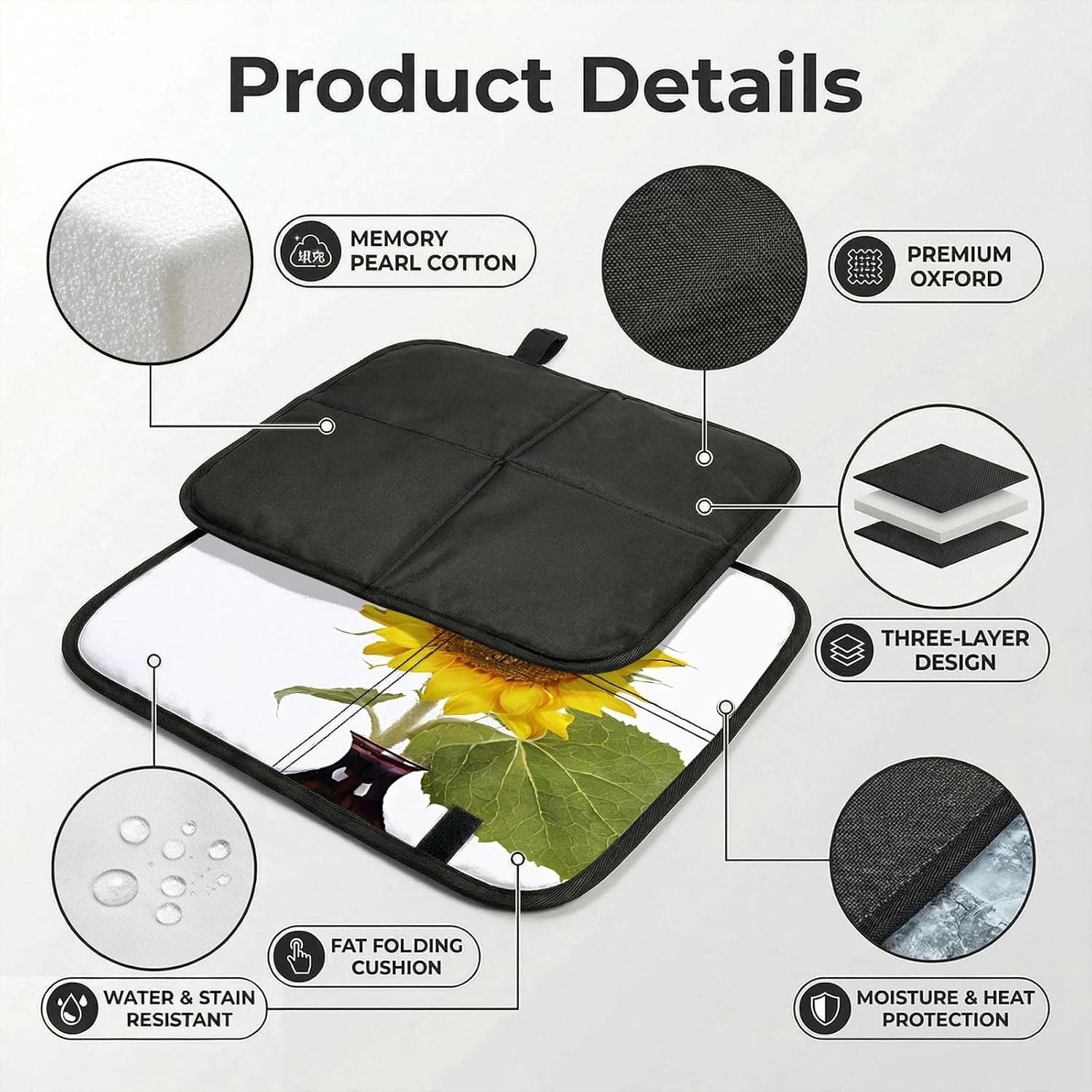 (Bloom Sunflower) Sitting Pad Foldable Seat Cushion Lightweight Camping Seat Mat with Hook for Outdoor Hiking Picnic Camping