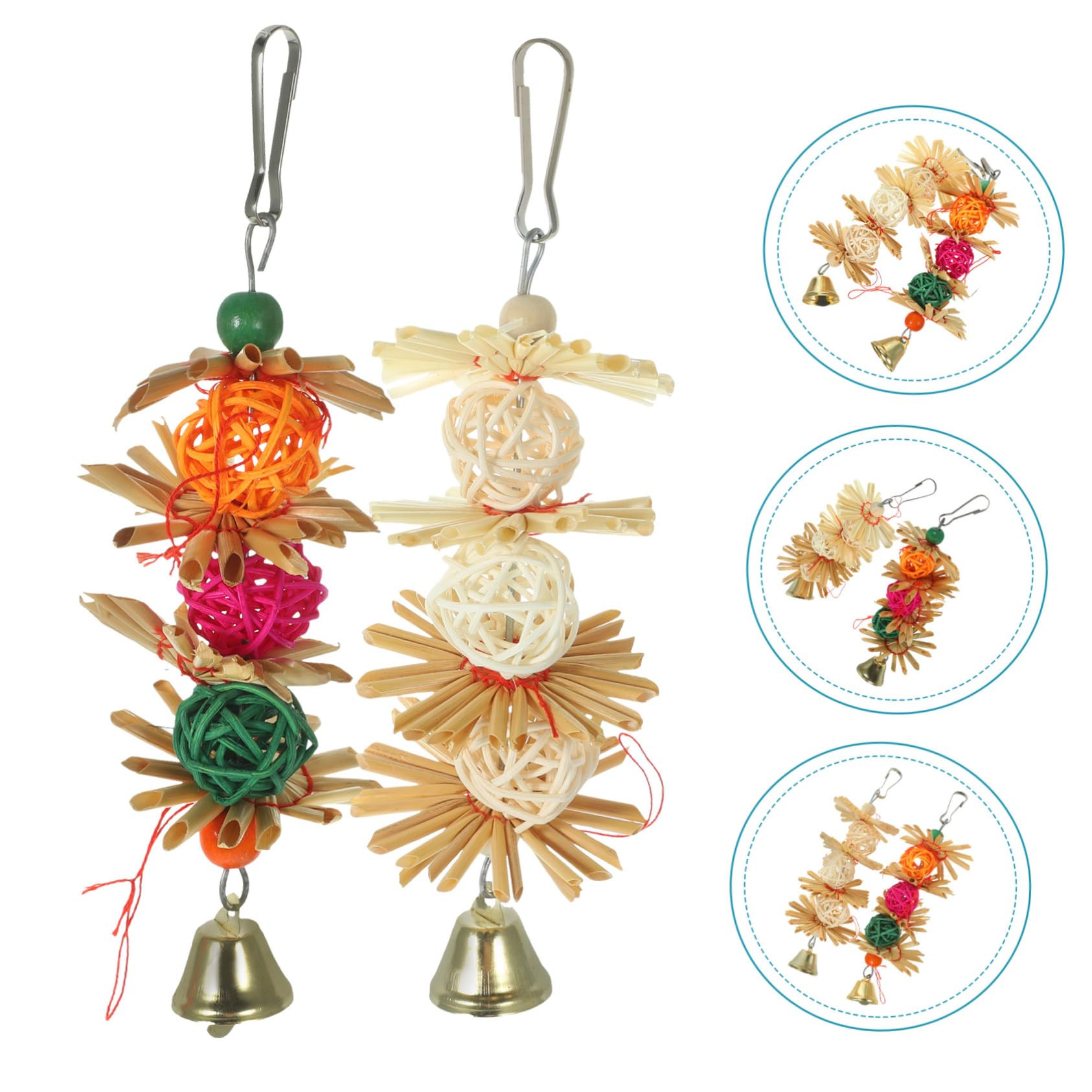 Mipcase Jouets à Mordre pour Perroquets Et Oiseaux Suspendus en Rotin Naturel, Lot De 2 Pièces, Adaptés pour Calopsittes Et Perruches, Jouet D’éveil pour Petits Oiseaux