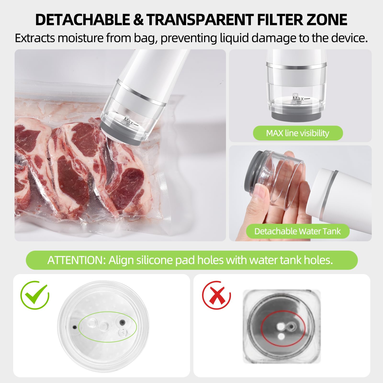 Sellador al vacío para alimentos (máquina selladora al vacío + 30 bolsas de vacío reutilizables) potente máquina selladora al vacío de mano, sella ahorrador de comidas, sellador de alimentos portátil