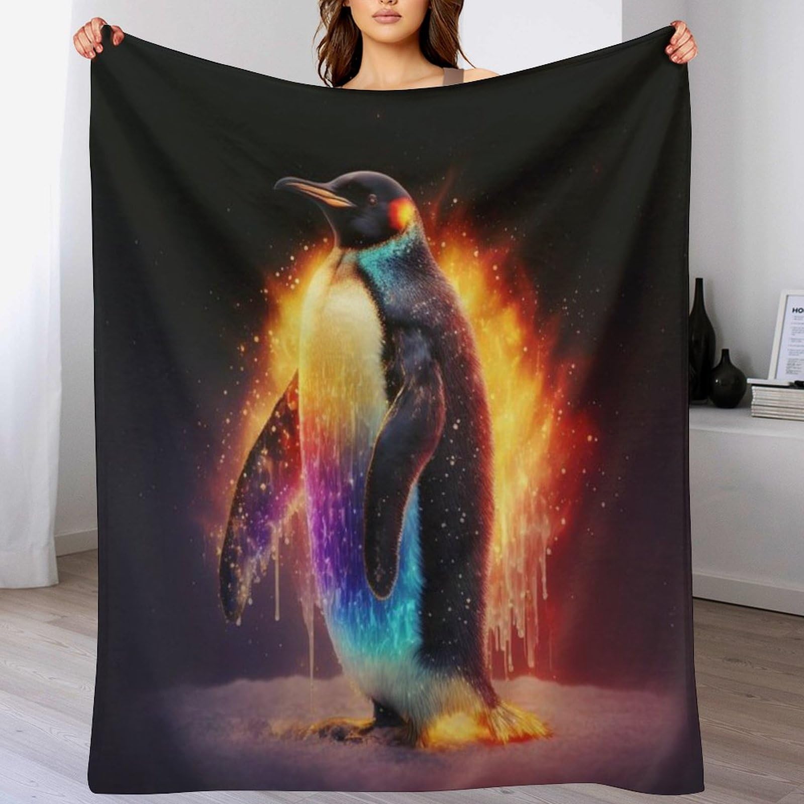 Couverture canapé pingouin douce et chaude en flanelle pour se détendre