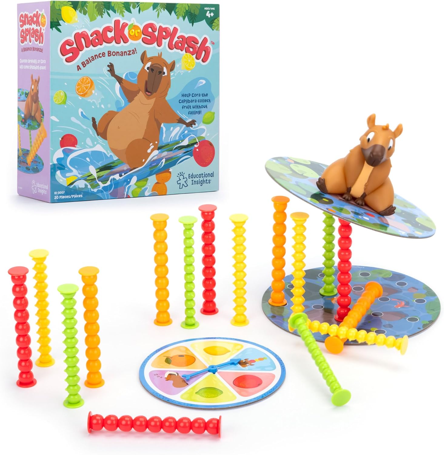 Educational Insights Snack or Splash - Learning Games for Kids Ages 4-8, Toddler Board Games, Strategy Topple Game, Tabletop Family Board Game, Preschool Fine Motor and Color-Matching Toys