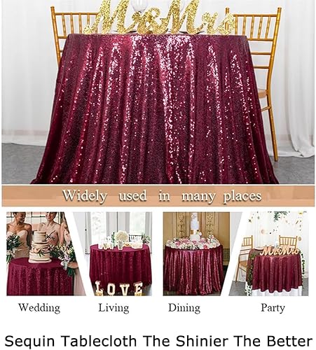 Vista 102 de ShiDianYi Mantel redondo de 90 pulgadas, mantel de lentejuelas color fucsia con purpurina para tarta, postre brillante, para fiesta de cumpleaños