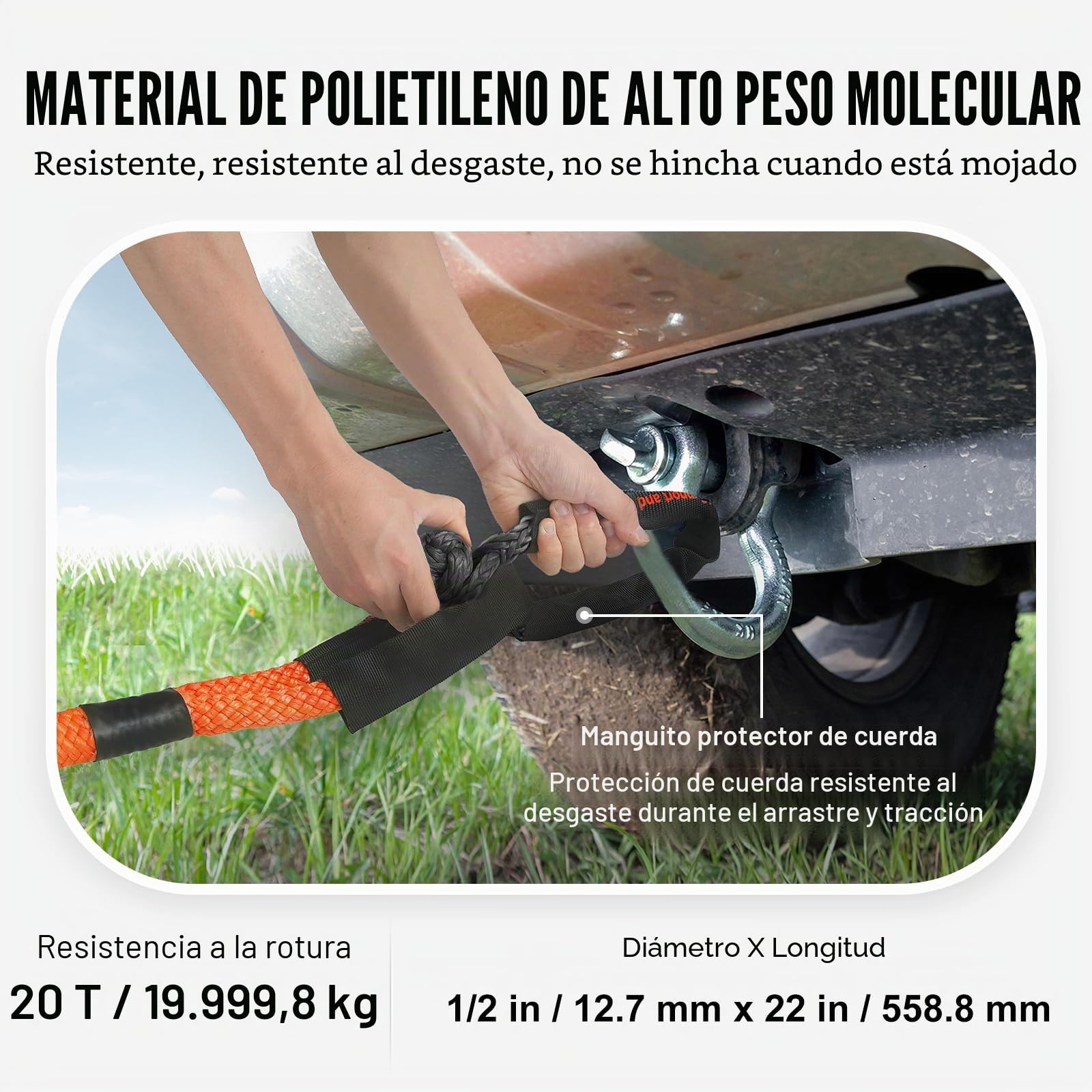 VEVOR Grillete Suave Sintético, 12,7 x 558,8 mm, 2 Piezas, 20 T Grillete de Remolque de Resistencia a la Rotura con 2 Mangas Adicionales y Bolsa de Almacenamiento para UTV, ATV, Camión, Jeep, Negro