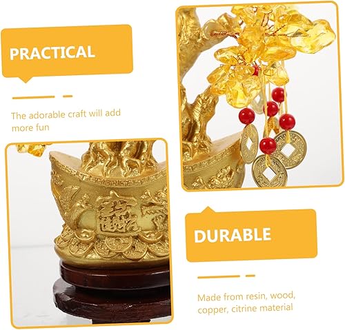 Miniatura 6 de BIUDECO Citrine Macrocarpa Feng Shui Decor Feng Shui Coins Money Tree Coins Lucky Tree New Year Gifts Golden Treasure Tv Stand Decor Crystal Craft