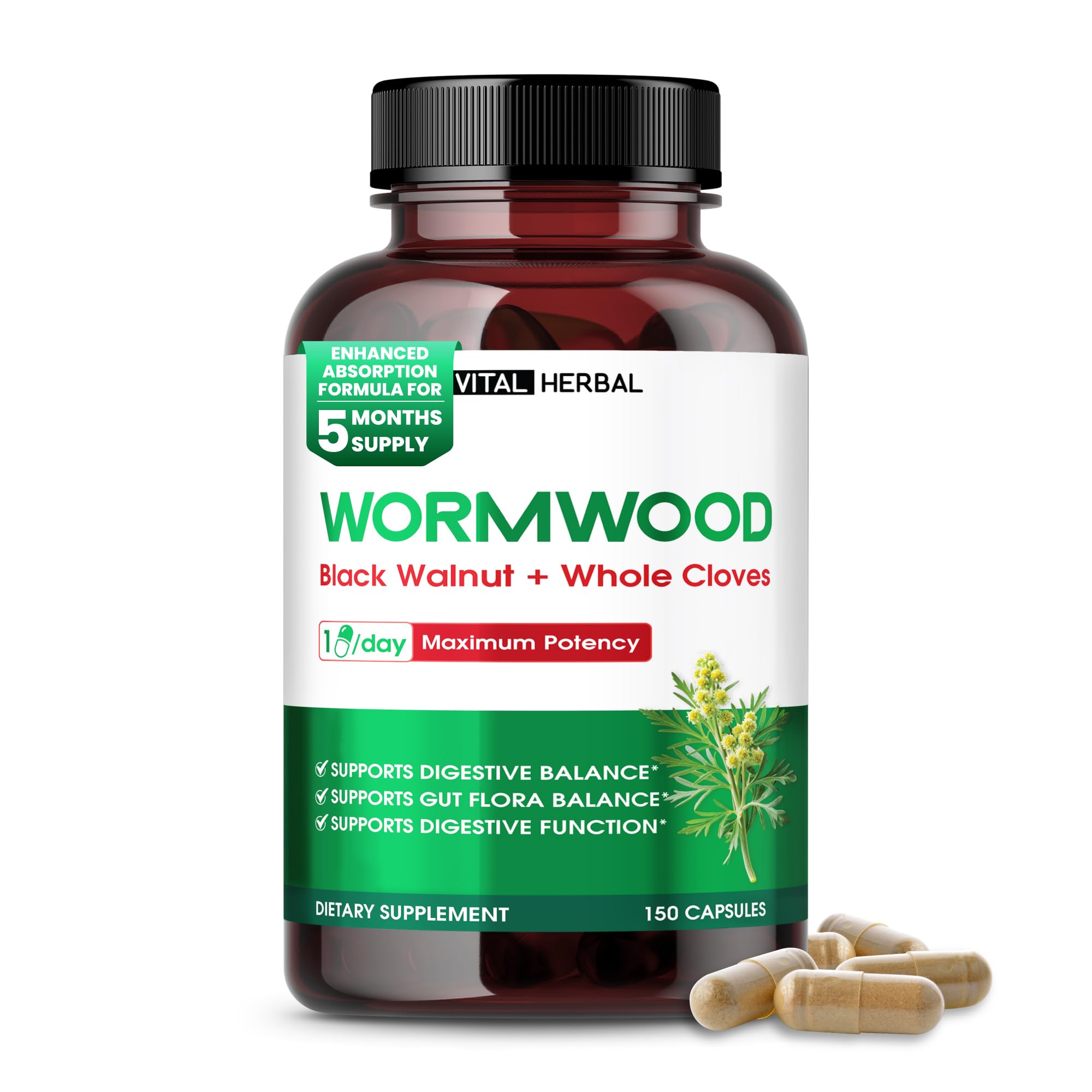 Vital Herbal Wormwood 14-in-1 with Black Walnut Hull & Cloves, 150 Capsules 150 count (pack of 1)