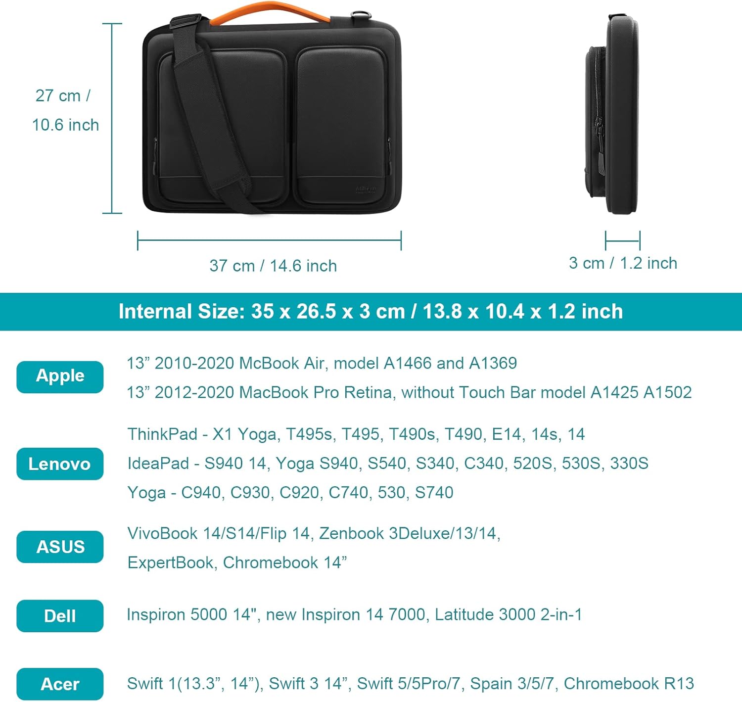 Alfheim Laptop Bag 14-14.2 inch Laptop Cover, 360° Protective Waterproof Shockproof Lightweight MacBook Air 15 Notebook Briefcase, Compatible with ASUS Lenovo Dell Samsung