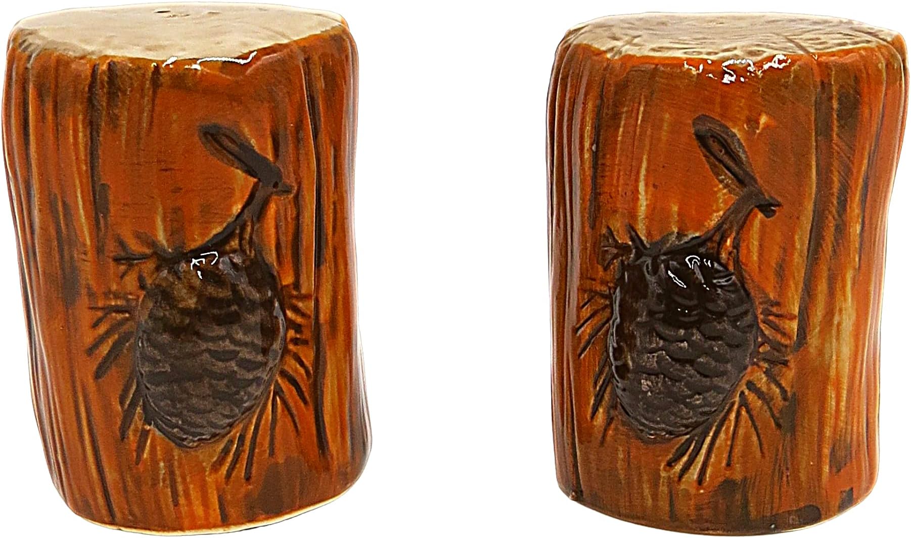 Decorative Log with Pinecones Salt and Pepper Shaker Set, Camping Cabin Kitchen Decor for Rustic Farmhouse Kitchens, Unique Gifts for Outdoor Lovers, 2.5 Inches