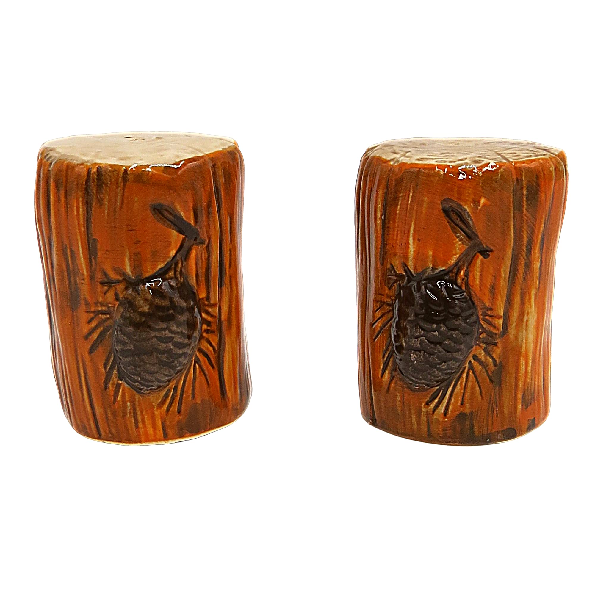 Decorative Log with Pinecones Salt and Pepper Shaker Set, Camping Cabin Kitchen Decor for Rustic Farmhouse Kitchens, Unique Gifts for Outdoor Lovers, 2.5 Inches