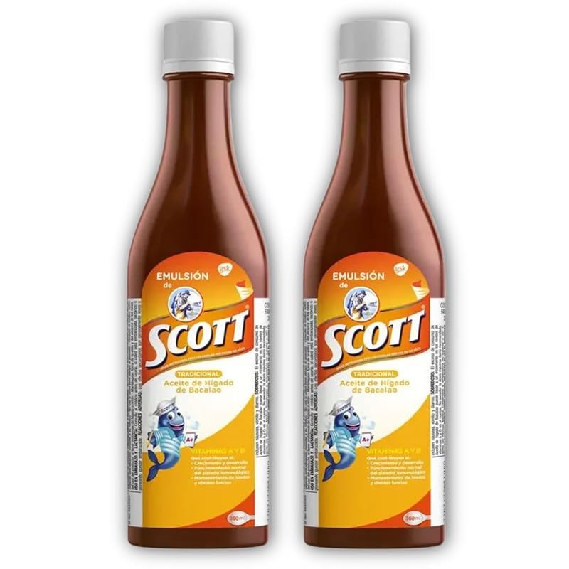 DECA EXPERTS Emulsão de óleo de fígado de bacalhau sabor tradicional com vitamina A e cálcio, 2 frascos de 180 mL