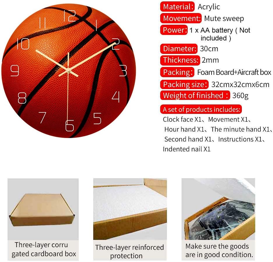 Back To School Supplies Basketball Football Soccer Golf Baseball Tennis Wall Clock Bedroom Livingroom Birthday Chritmas Gifts Present for Kids Son Boys Baby Child NBA Basketball MLB Fans (Basketball)