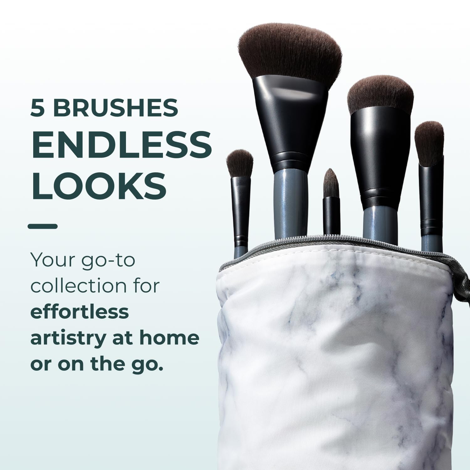 Rose and Ben Beauty Essential 5 Piece Makeup Brush Set and Travel Case | Professional Eye and Face Brushes for Liquid, Cream and Powder Formulas | Cruelty Free - Image 2