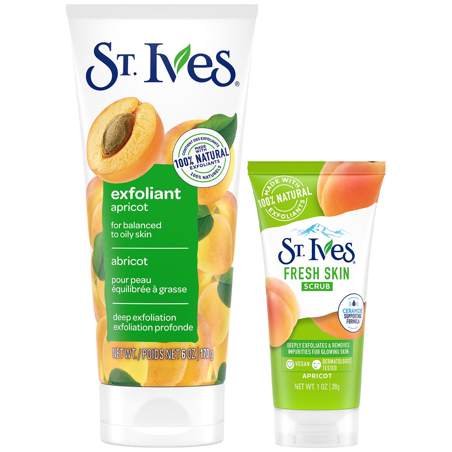 St. Ives Apricot Facial Scrub, Fresh Skin Exfoliant + Travel-Size Face Scrub for Balanced to Oily Skin
