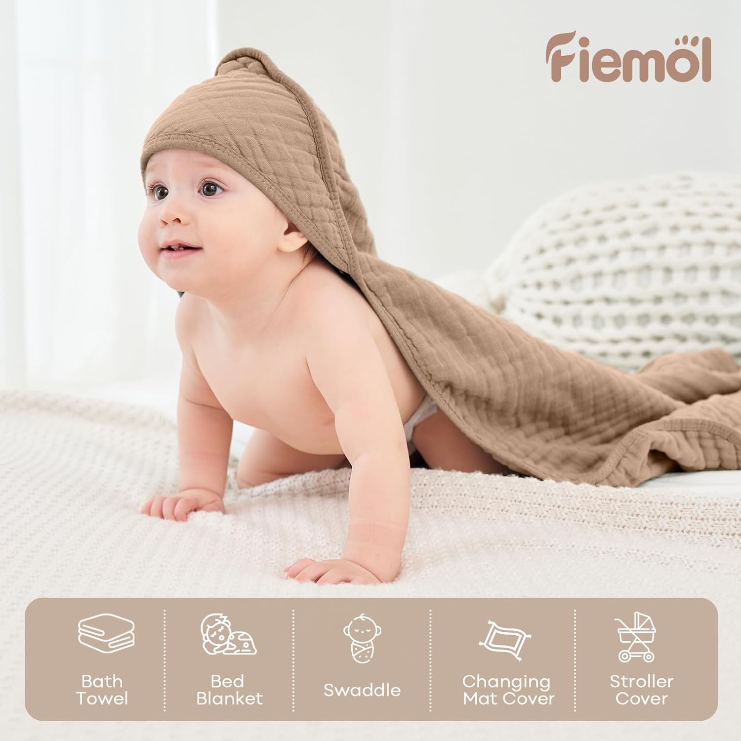 Baby Bath Towels, 100% Muslin Cotton Hooded Baby Towels for Newborn, 2 Pack Baby Towels with Hood for Infant Toddler and Kids, Large 32x32Inch, Soft and Absorbent - Image 6