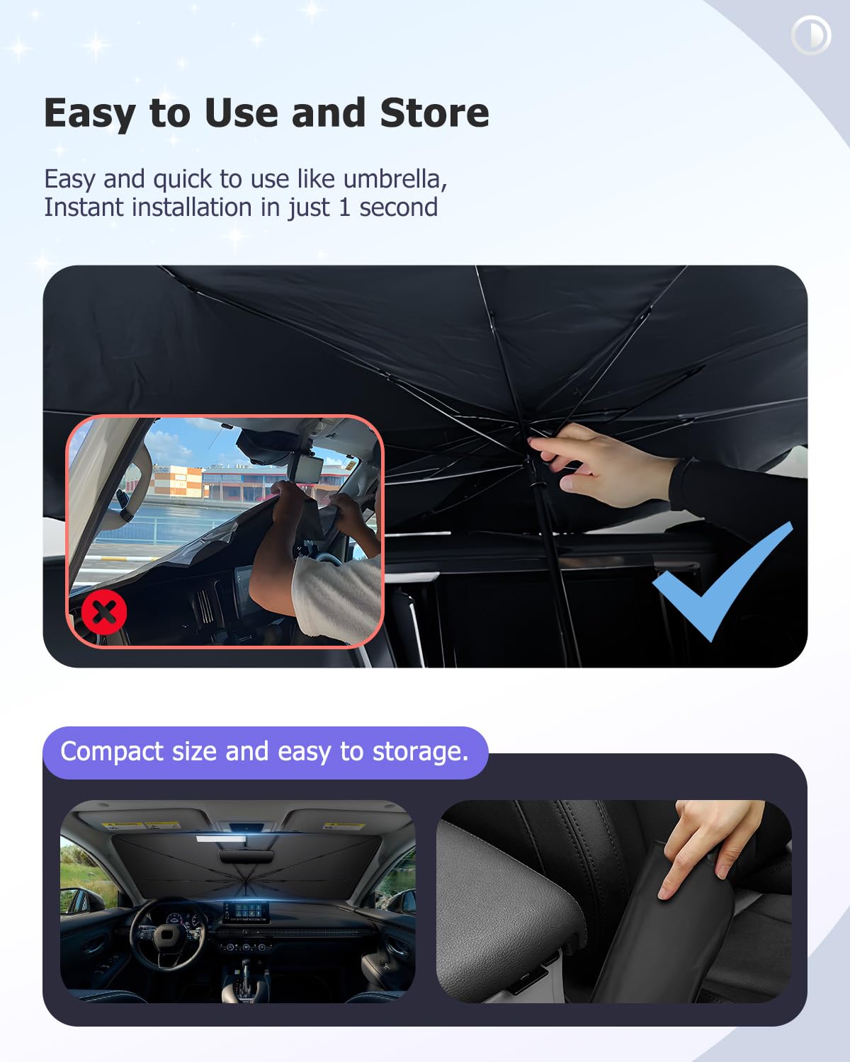 LUWU Ombrello Parasole Auto Compatibile con Honda HR-V HRV/e:HEV RV5 2021-2024 2025 Parabrezza Parasole Auto ad Ombrello Pieghevole per Parabrezza Anteriore Interno RV5 Accessori