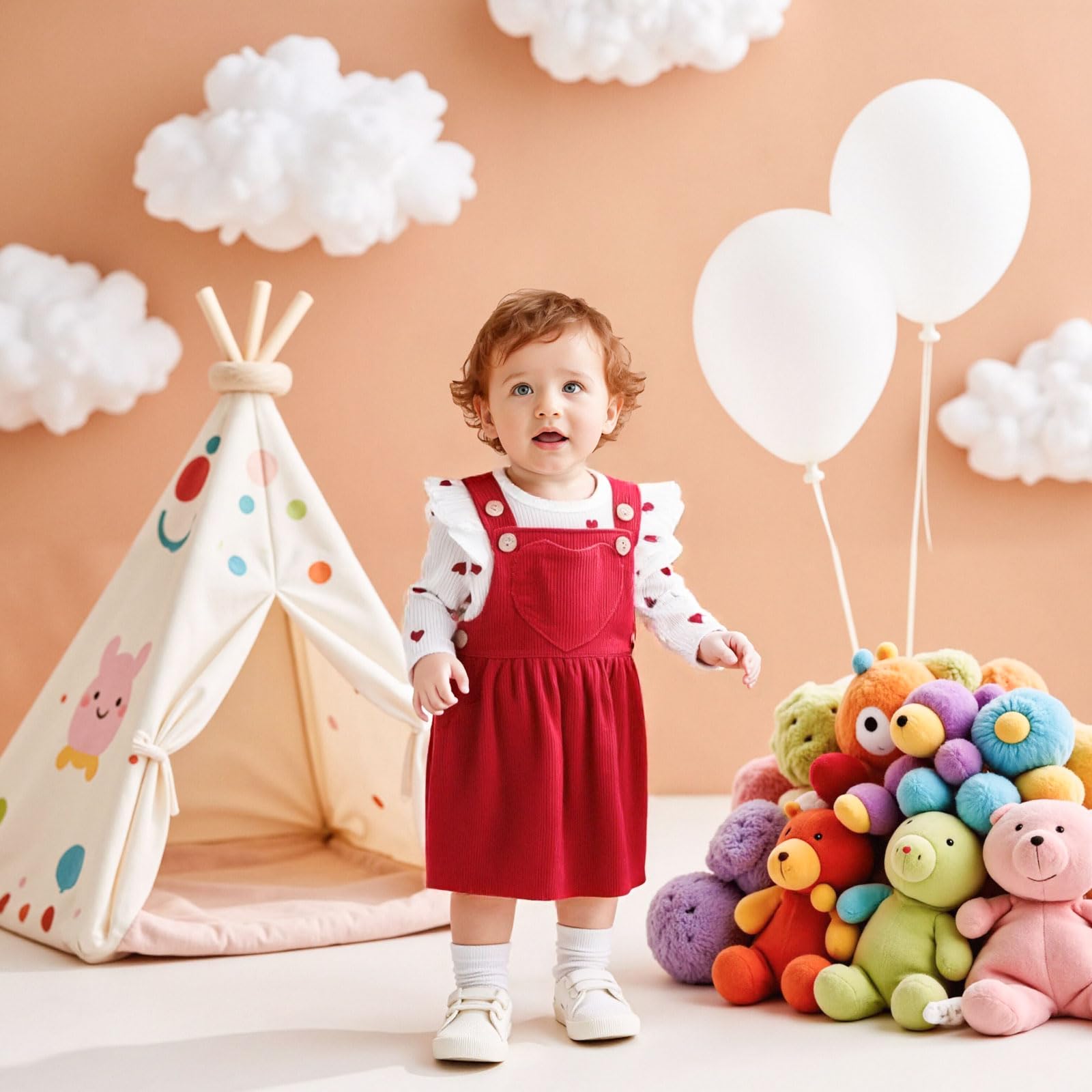 Vetement Bebe Fille Naissance Ensemble Bebe Fille Manches Longues à Volants Imprimé d'amour Body + Robe Bébé Filles Cadeau Naissance Filles Tenue Noel Bébé 0-18 Mois