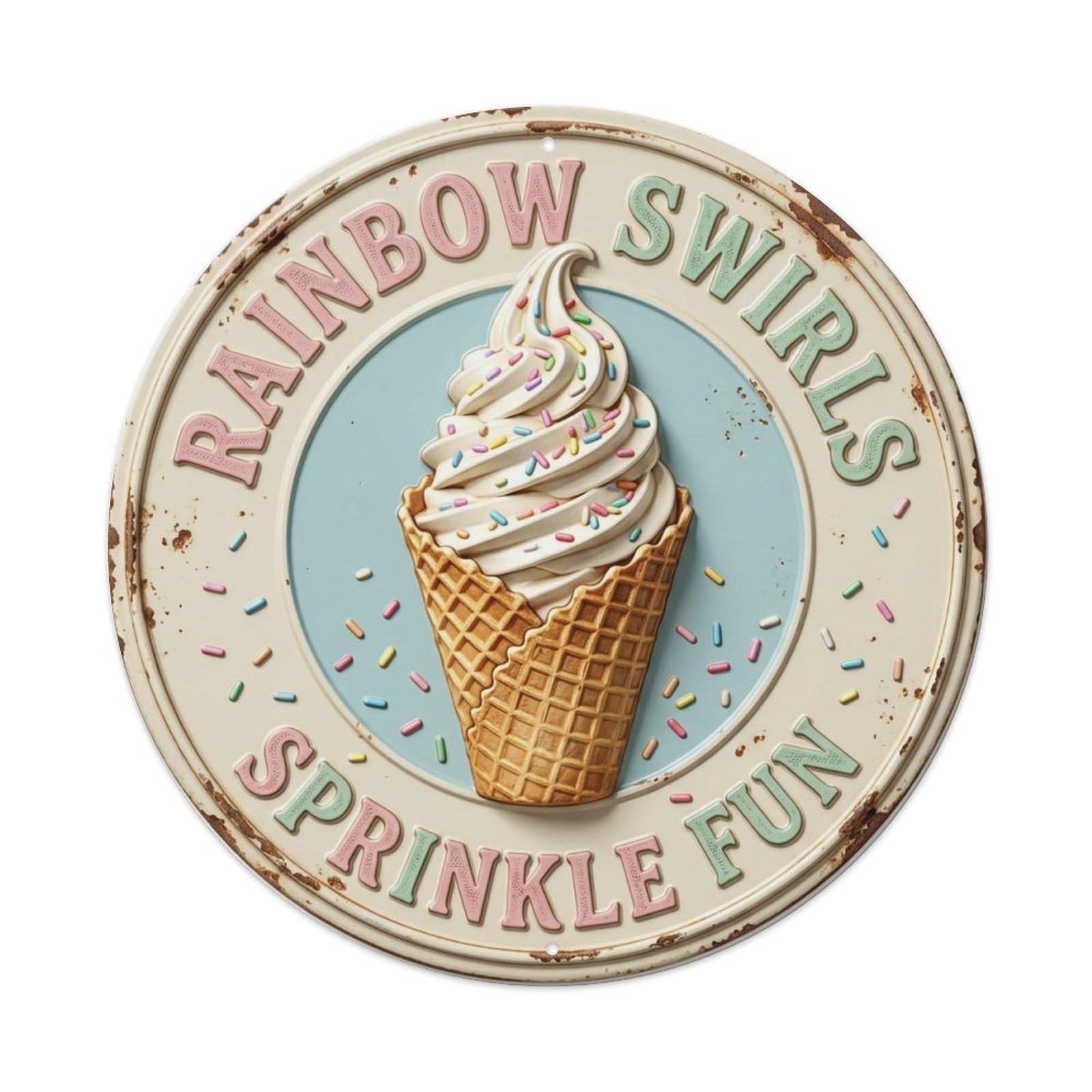 Rainbow Swirls Vintage Round Metal Tin Sign