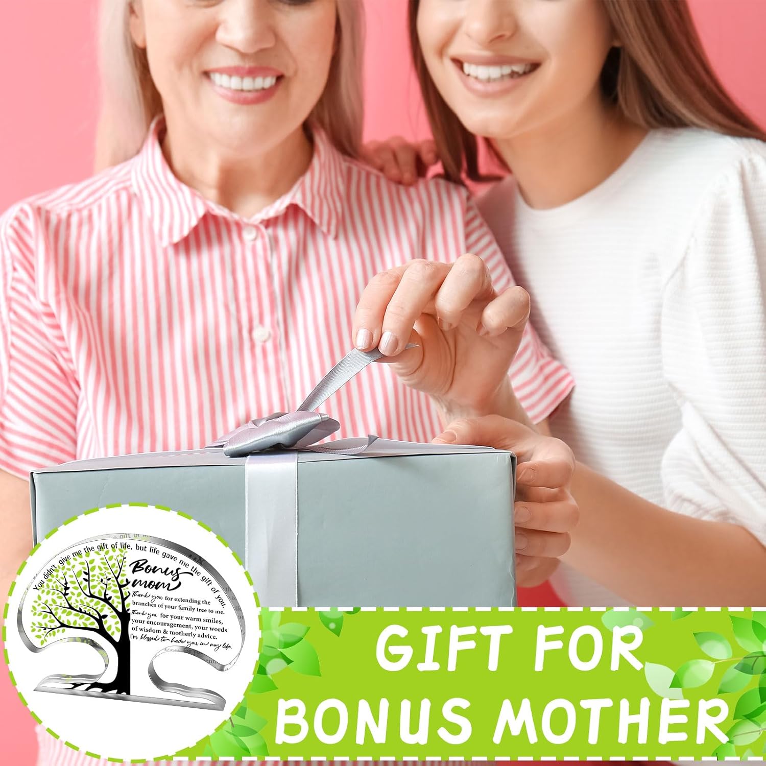 Jetec Bonus Mom Gift from Daughter Son Tree Shaped Acrylic Keepsake Plaque Family Reunion Gifts Positive New Mom Desk Signs Stepmom Birthday Appreciation Gifts for Desk Shelf Decor - Image 5