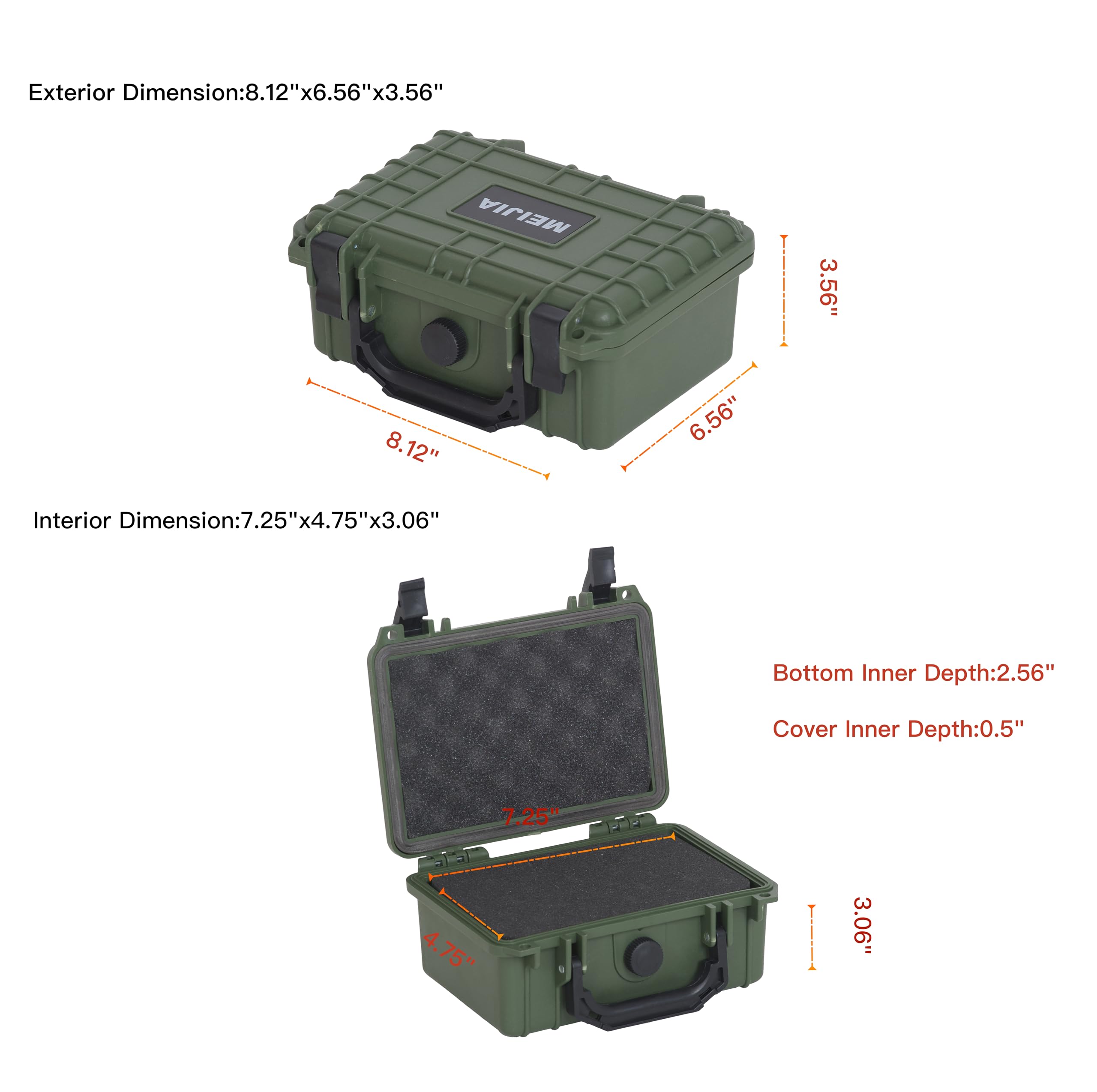 MEIJIA Waterproof Protective Hard Case,Camera Case with Customizable Foam, Fit use of Camera,Drones,Lens,8.12x6.56x3.56inches (Green) - Image 3
