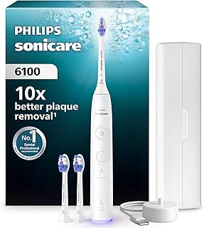 Philips Sonicare 6100, spazzolino sonico con 2 modalità di spazzolamento e 3 livelli di intensità, avviso di pressione, EasyStart, SmarTimer, custodia da viaggio, bianco, HX7400/02 [Nuova tecnologia]