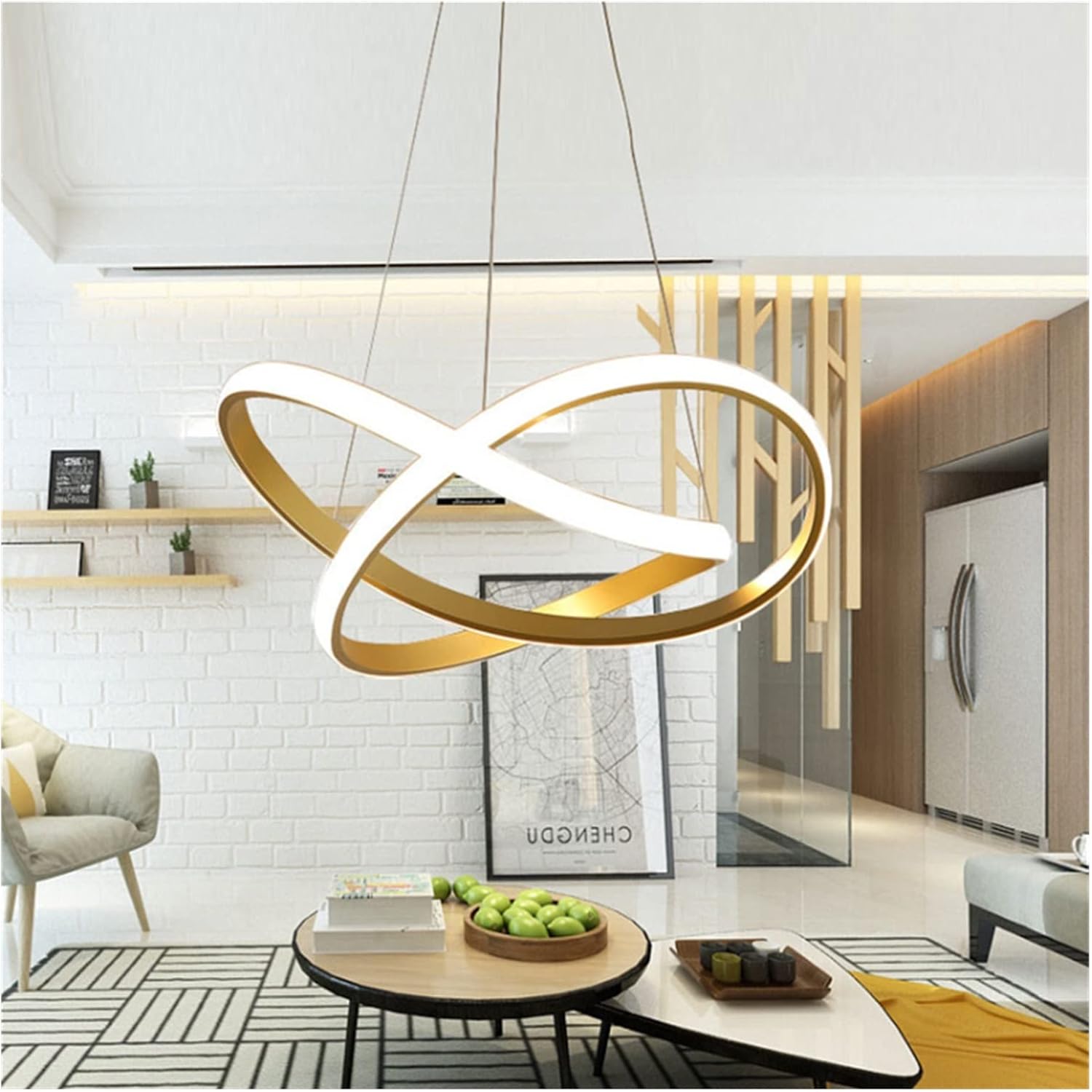 LED Modern Chandelier Lamp, Remote Control Art Fashion Round Line Chandelier Lustre LED Rings Circle LED Chandelier Lighting Compatible with Living Room Dining Room,Modern LED Chandelier ,pendant