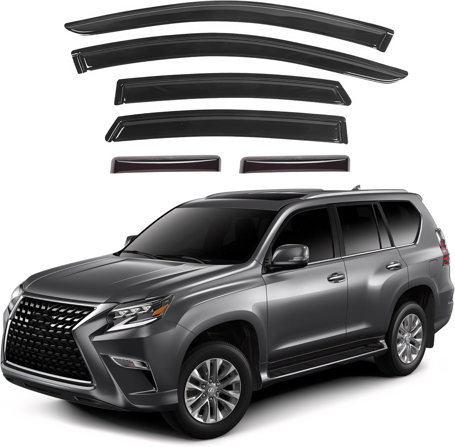 KPY Window Visor Compatible with Lexus GX460 2010-2023, 6PC Rain Guard Side Window Vent Deflectors Tape-On Style, 2010 2011 2012 2013 2014 2015 2016 2017 2018 2019 2020 2021 2022 2023 10-23 GX460