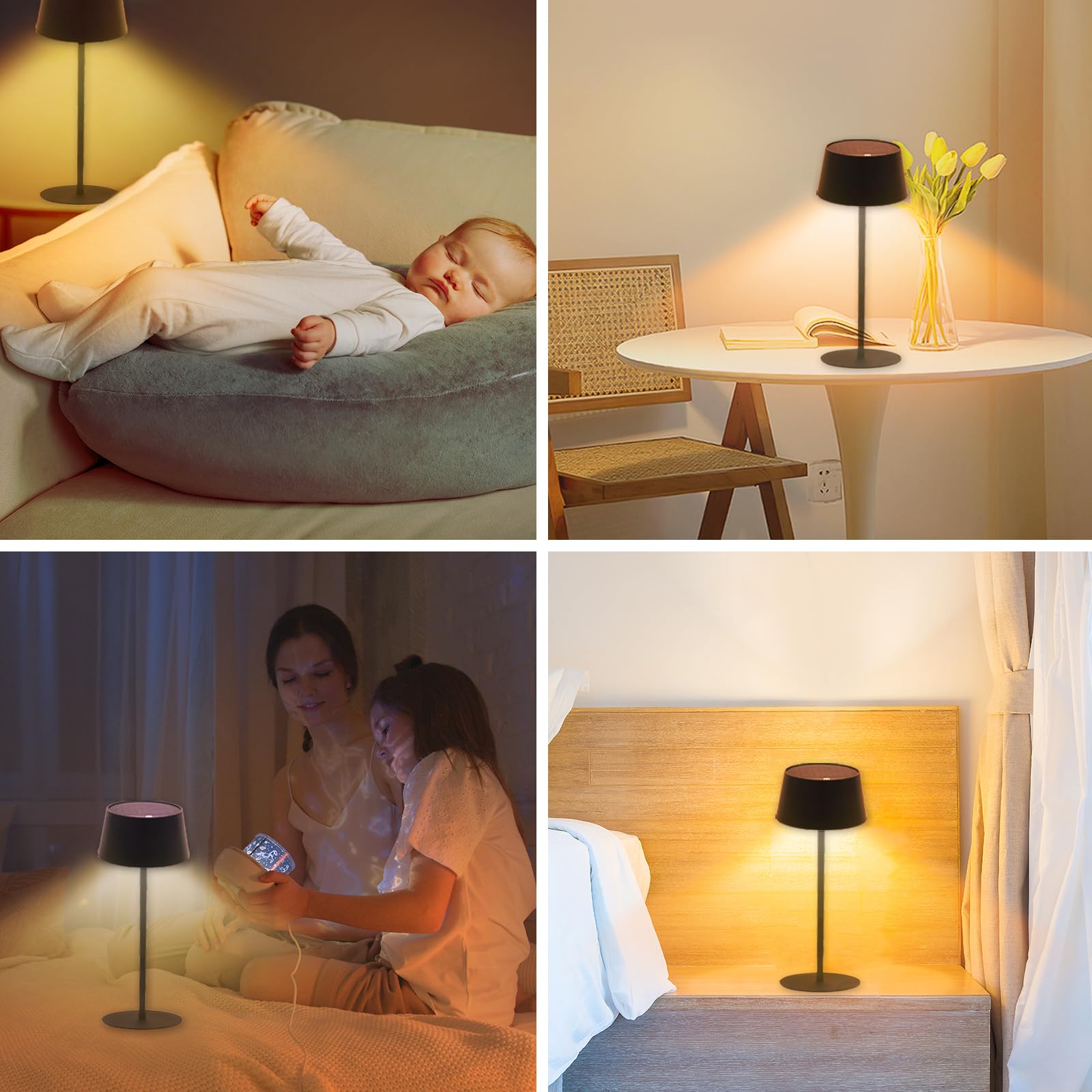 ANTELA Lampada da Tavolo Senza Fili a Energia Solare per Interni ed Esterni | 3000K Dimmer Touch, Ricaricabili via USB e Solare, Portabile, per Ristoranti, Terrazze, Nero, 2 Pezzi