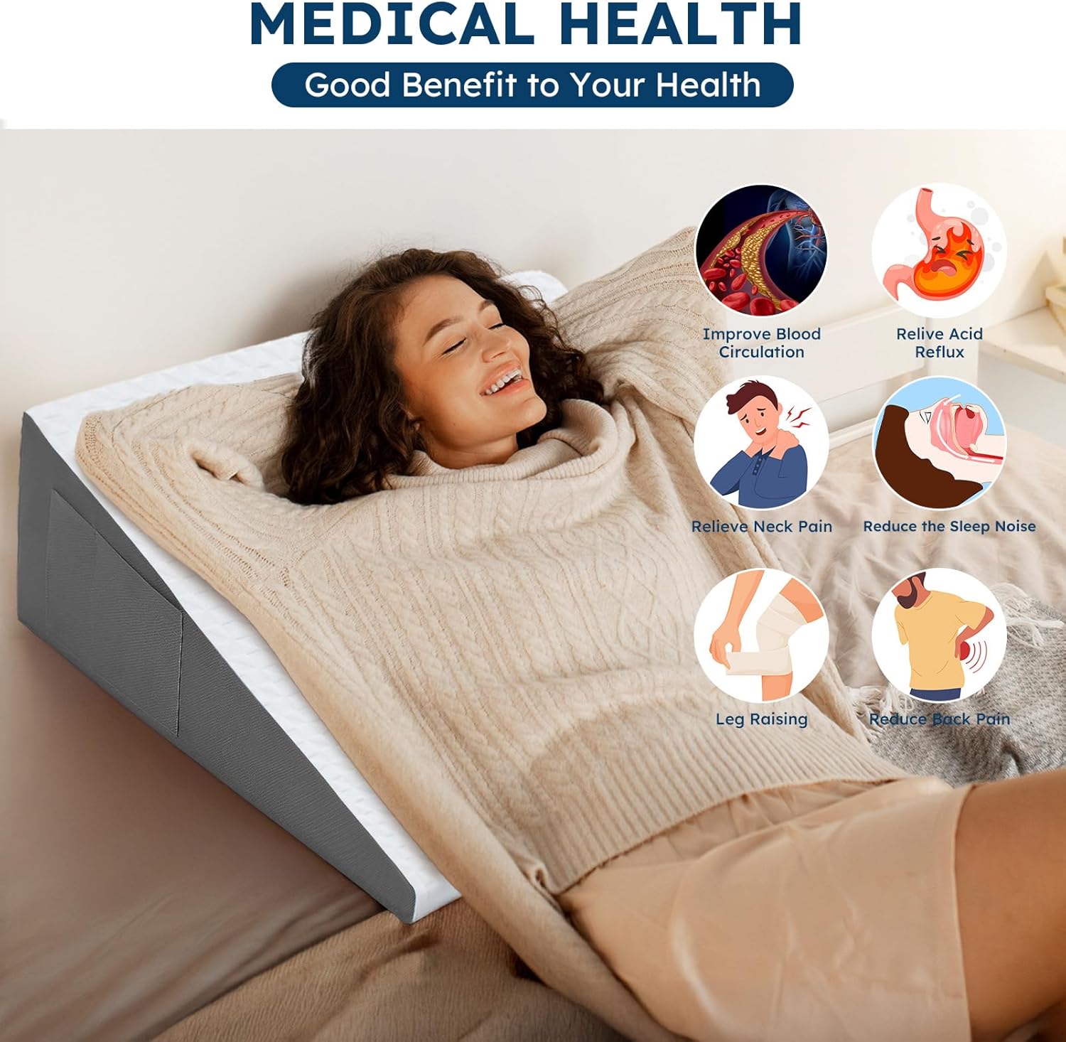 Wedge Pillow for Sleeping, 10" Bed Wedge After Surgery, Back Pain Relief, Memory Foam Pillow Triangle Incline Wedge for Back Support, Leg Elevation