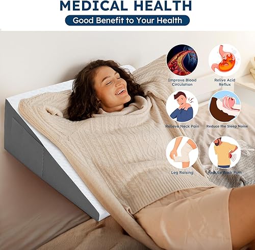Miniatura 7 de Almohada de cuña para dormir, cuña de cama de 10 pulgadas después de la cirugía, alivio del dolor de espalda, almohada de espuma viscoelástica, cuña