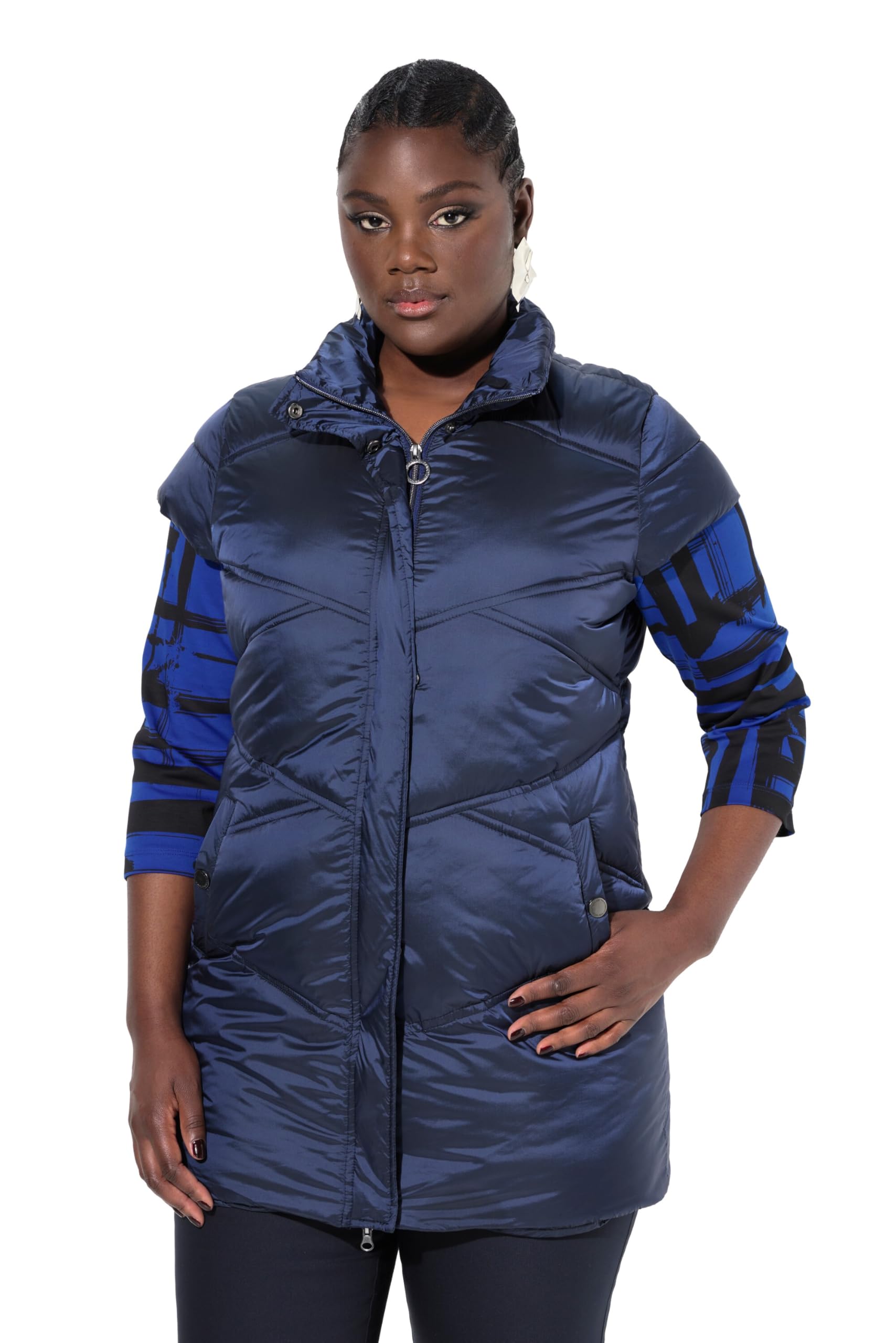 Ulla Popken Damen große Größen Übergrößen Plus Size Steppweste, wasserabweisend, Stehkragen, 2-Wege-Zipper 835661