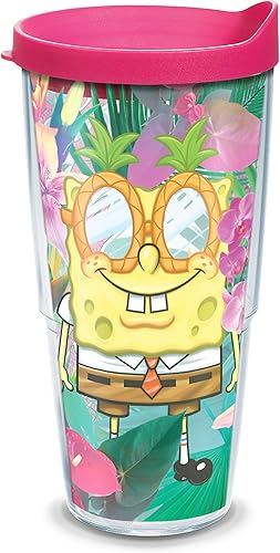 Tervis Nickelodeon - Vaso aislado de doble pared hecho en Estados Unidos de Bob Esponja mantiene las bebidas frías y calientes, 24 onzas, tropical