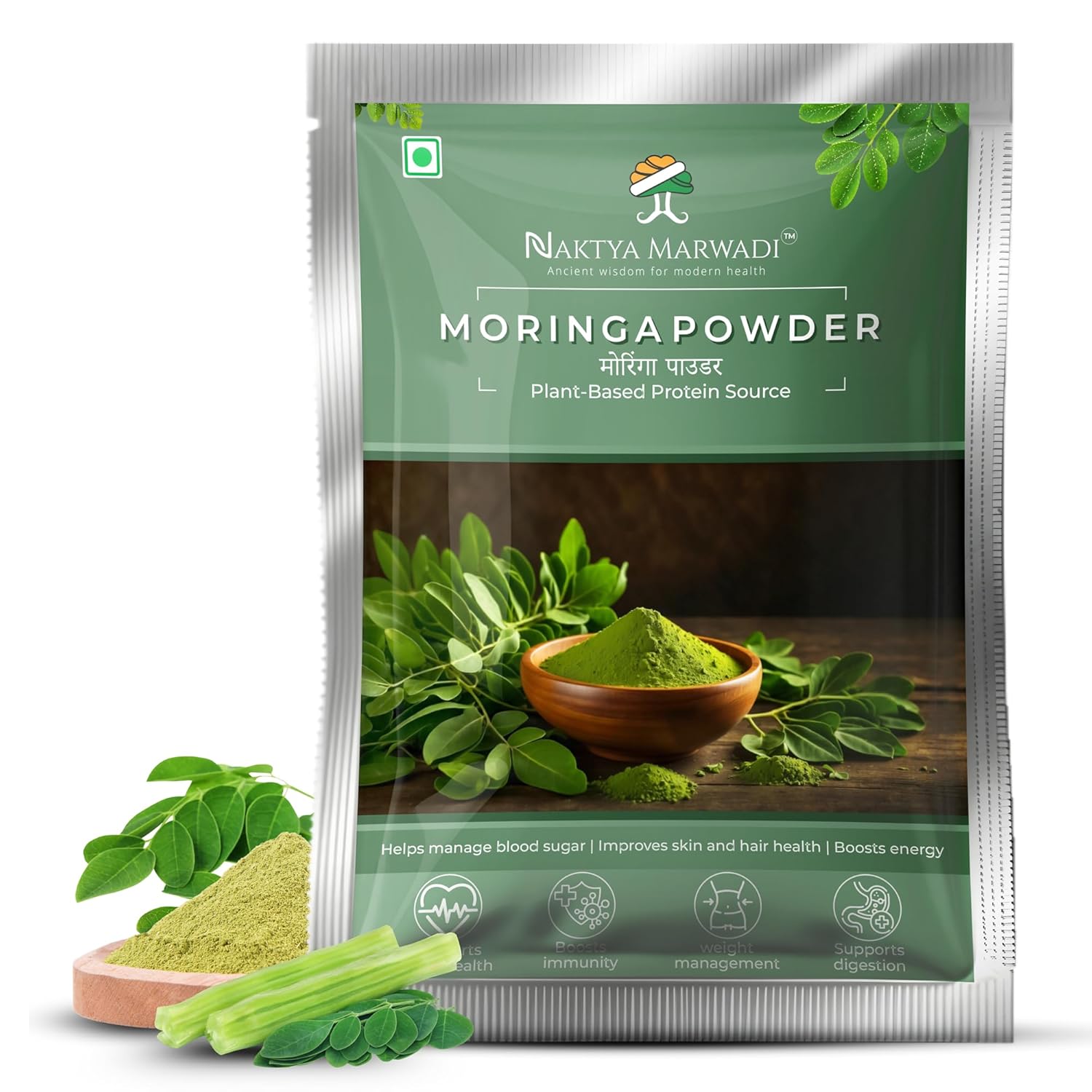 Pure Moringa Leaves Powder Organic -50 Gm | Organic Moringa Leaf Powder Tea | Natural Detoxifier Plant-Based Protein Superfood, Morigana, Muringa for Hair Growth, Weight Loss, Face