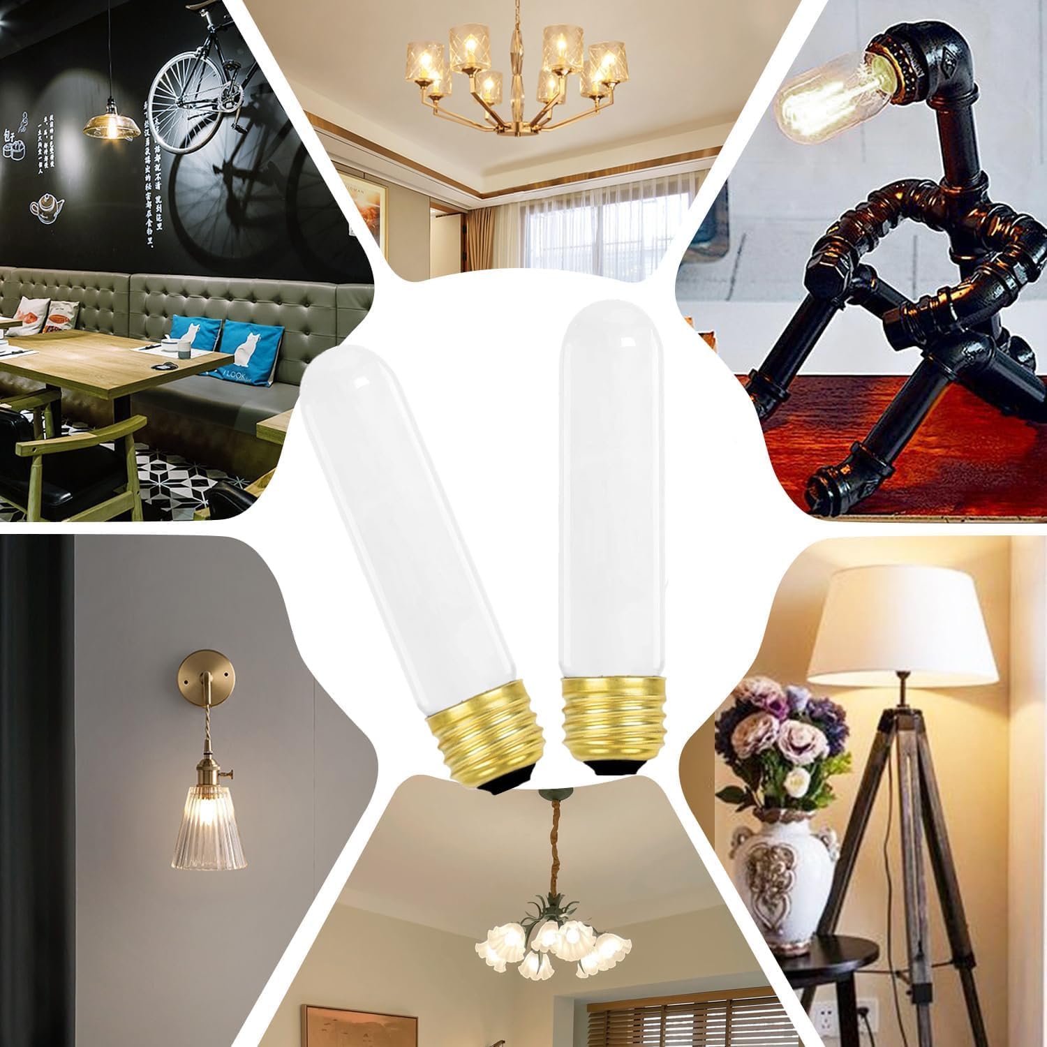 25 Watt T10 Frosted Bulb, T10 Tubular Light, Vintage Style Showcase Bulb,Showcase lamp, 2700K Soft White, E26 Medium Base, 280 Lumens (4PACK)